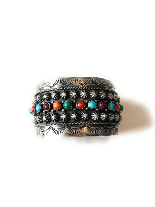 Navajo Sterling Silver And Multi Stone Bracelet Cuff By A Douglas