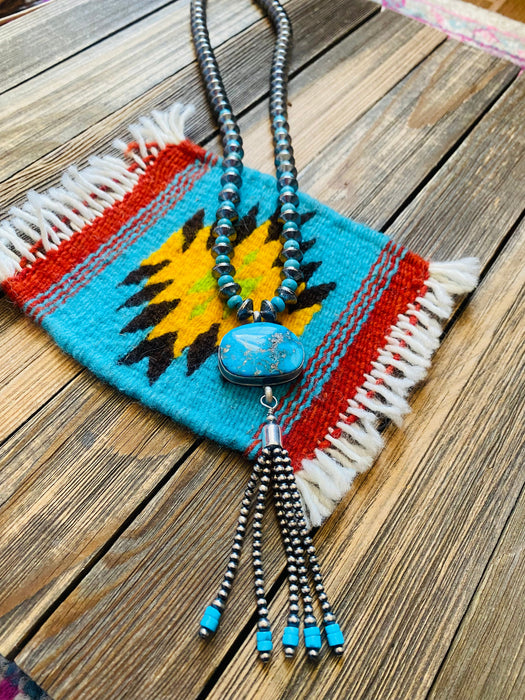 Navajo Turquoise & Sterling Silver Pearl Beaded Tassel Necklace - Culture Kraze Marketplace.com