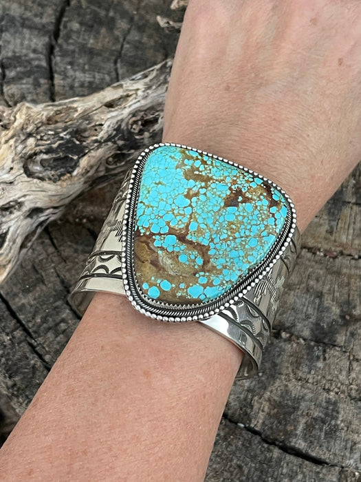 Navajo Sterling Silver Number 8 Turquoise Jumbo Bracelet Cuff