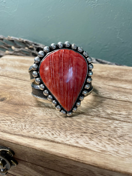 Navajo Orange Spiny And Sterling Silver Cuff Bracelet