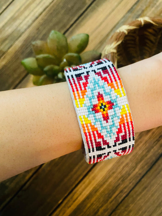 Navajo Made Beaded Leather Bracelet