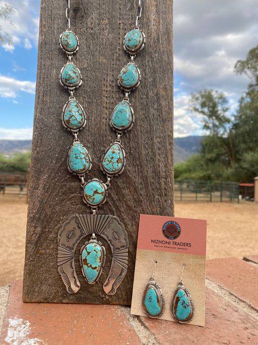 Navajo Handmade Number 8 Turquoise & Sterling Silver necklace set