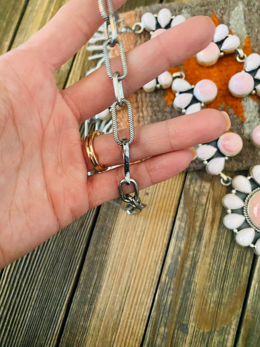 Navajo Queen Pink Conch Shell And Sterling Silver Cluster Necklace