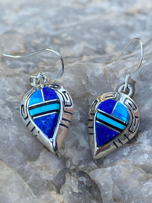 Navajo Lapis, Turquoise, Blue Opal Sterling silver Drop Dangle Earrings - Culture Kraze Marketplace.com