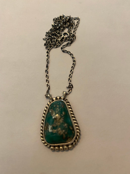 Navajo Sterling Silver And Turquoise Stone Southwest Necklace Signed