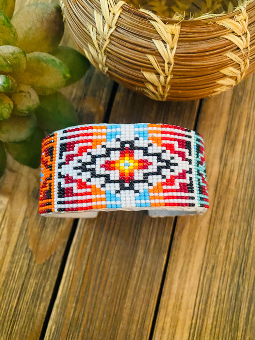 Navajo Made Beaded Leather Bracelet