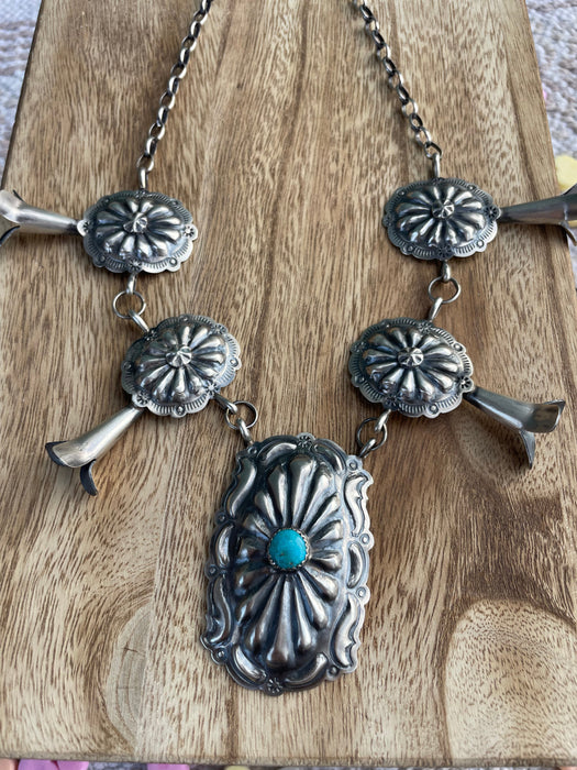 Navajo Turquoise & Sterling Silver Concho Necklace By Tim Yazzie