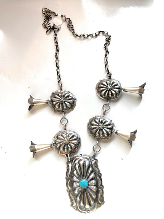 Navajo Turquoise & Sterling Silver Concho Necklace By Tim Yazzie