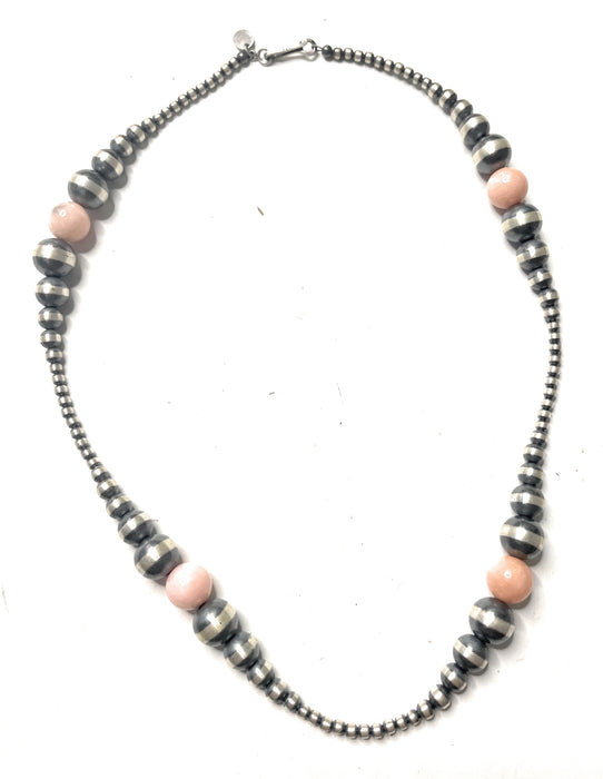 Navajo Rhodonite And Sterling Silver Beaded Necklace 18inch