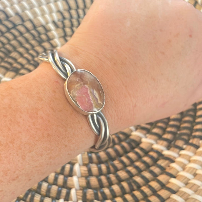 Navajo Sterling Silver And Rhodochrosite Cuff Bracelet