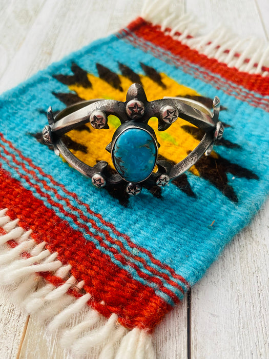 Navajo Turquoise & Sterling Silver Cuff Bracelet By Chimney Butte