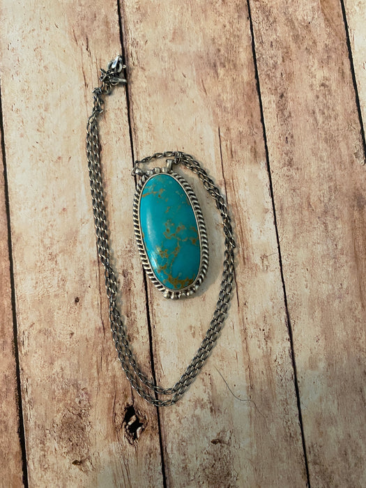 Navajo Sterling Silver And Turquoise Stone Southwest Necklace Signed