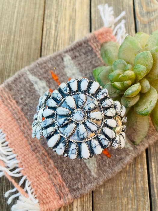 Navajo Howlite & Sterling Silver Cluster Bracelet Cuff