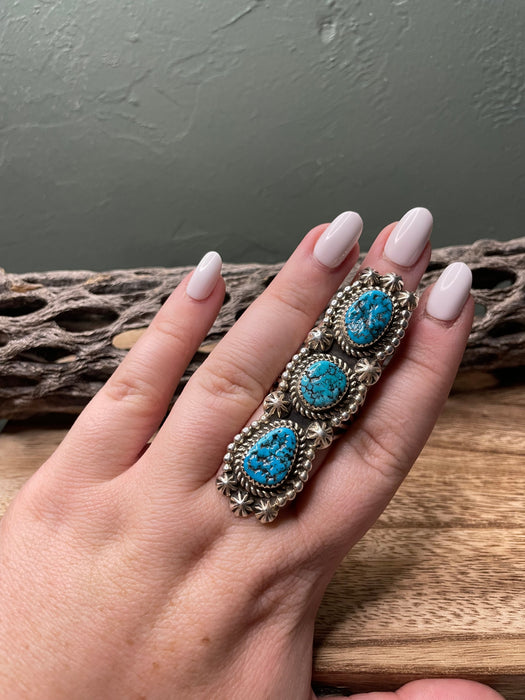 Navajo Turquoise And Sterling Silver Statement Ring Sz 8.5 - Culture Kraze Marketplace.com