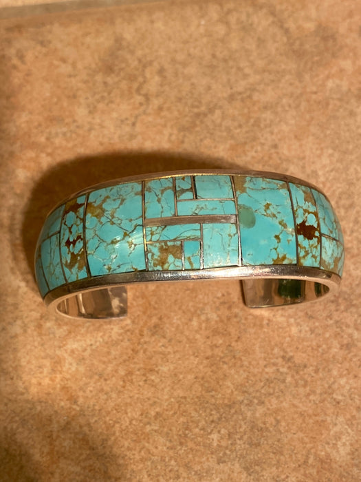 Navajo Turquoise 8 & Sterling silver 7/8” Wide Cuff Bracelet