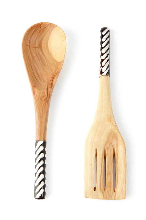 Kenyan Olive Wood Spatula Salad Servers with Bone Handles - Culture Kraze Marketplace.com