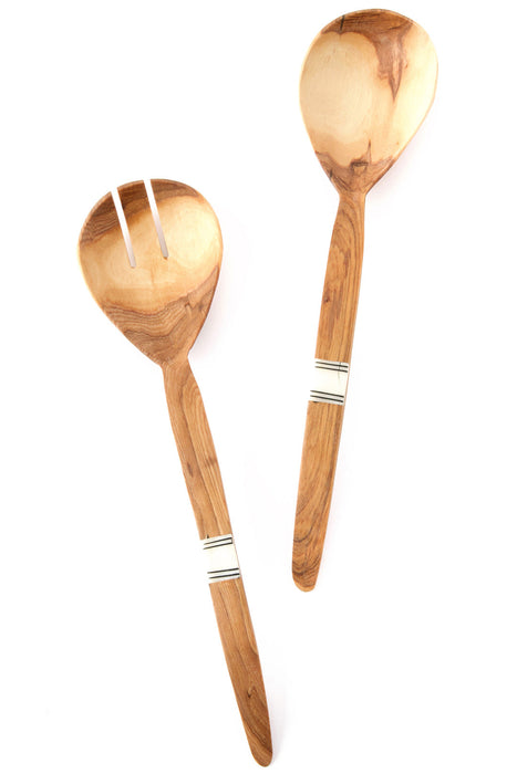 Slim Wild Olive Wood Salad Server Set - Culture Kraze Marketplace.com