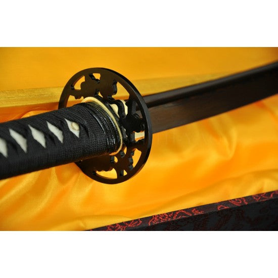 Hand Forged Black&Red Oil Quenched Damascus Full Tang Blade Iron Koshirae Japanese KATANA Sword - Culture Kraze Marketplace.com