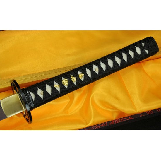 Hand Forged Black&Red Oil Quenched Damascus Full Tang Blade Iron Koshirae Japanese KATANA Sword