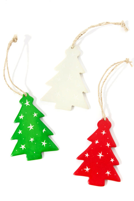 Set of Three Soapstone Christmas Tree Ornaments from the Undugu Society - Culture Kraze Marketplace.com