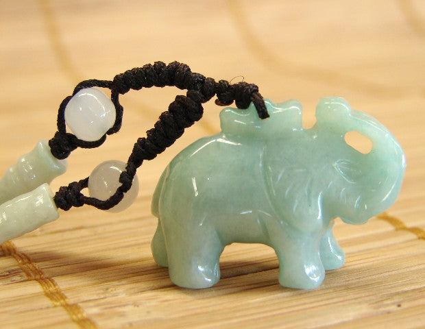 Jade Elephant Necklace-brown string - Culture Kraze Marketplace.com