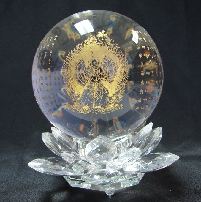 White Umbrella Goddess Crystal Sphere With Lotus Stand - Culture Kraze Marketplace.com