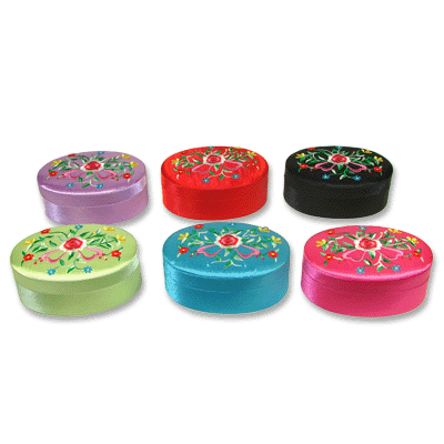 Chinese Embroidery Oval-Shaped Jewelry Box with Mirror-black - Culture Kraze Marketplace.com