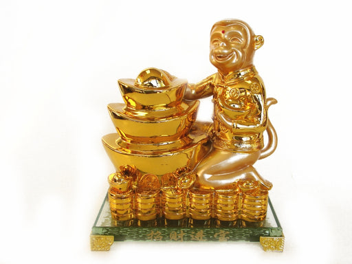 Golden Monkey Statue with Feng Shui Ingot - Culture Kraze Marketplace.com