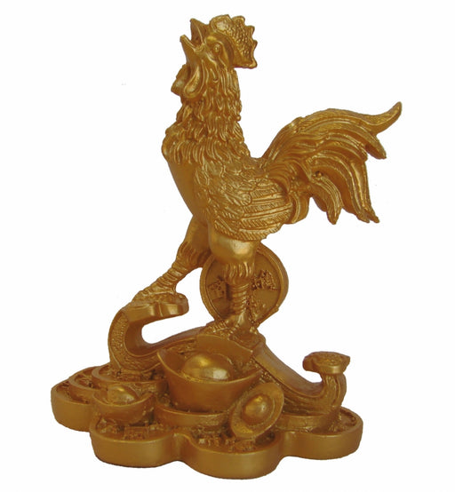 Golden Rooster Statue Stepping on Ru Yi and Coins - Culture Kraze Marketplace.com