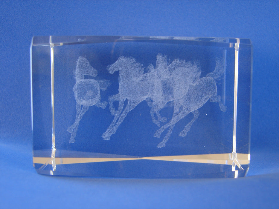 Laser Engraved 3D Horses in Crystal Glass Cube - Culture Kraze Marketplace.com