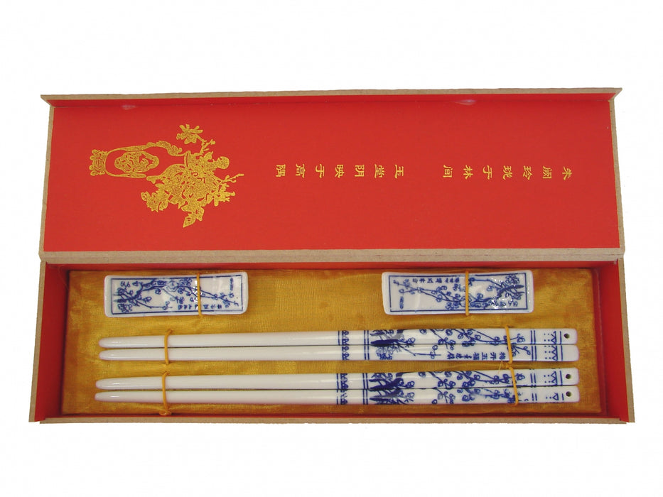 Set of Blue Plum Flower Porcelain Chopsticks - Culture Kraze Marketplace.com