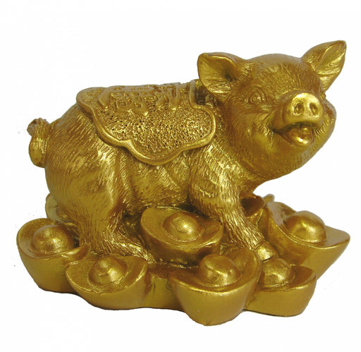 Golden Pig Statue Stepping on Ingots - Culture Kraze Marketplace.com