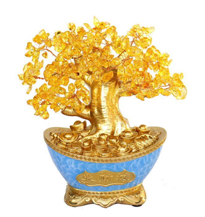 Citrine Tree in Blue Money Pot - Culture Kraze Marketplace.com