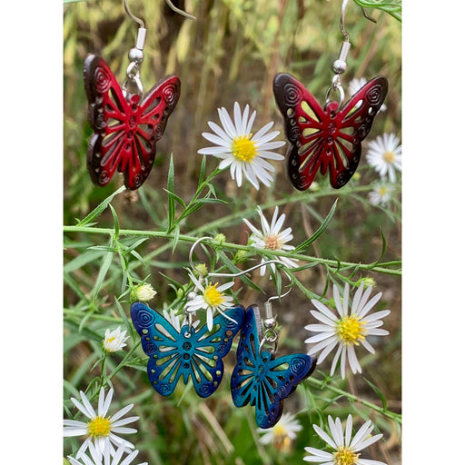 <center>Gourd Butterfly Earrings</br>Crafted by Artisans in Colombia</br>Measures 1" tall x 1" wide</center>