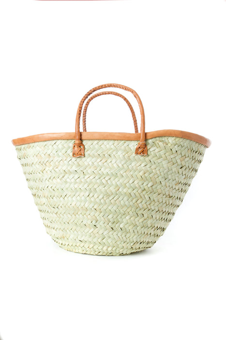 Small Kenyan Traditional Wide Weave Palm Shopper with Leather Trim - Culture Kraze Marketplace.com